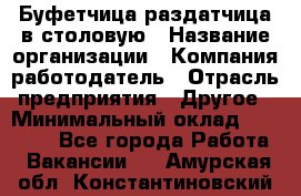 Буфетчица-раздатчица в столовую › Название организации ­ Компания-работодатель › Отрасль предприятия ­ Другое › Минимальный оклад ­ 17 000 - Все города Работа » Вакансии   . Амурская обл.,Константиновский р-н